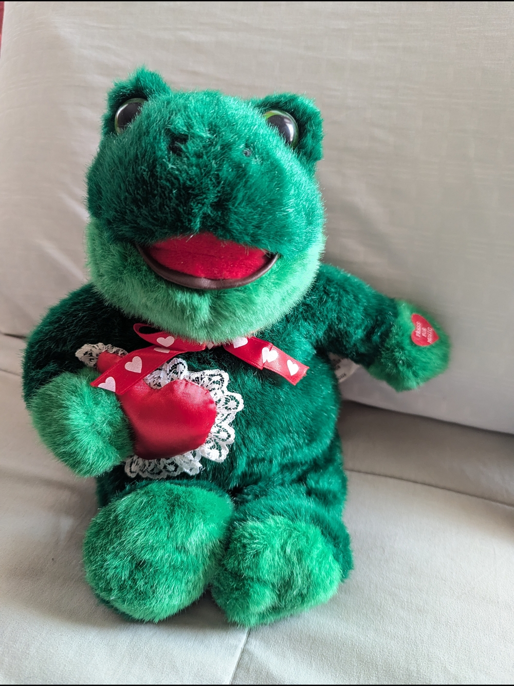 Plush Green Valentine Frog Stuffed Toy with Heart Accent